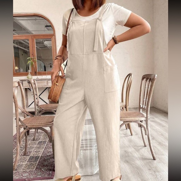 Boho Plus Size Pockets Straps Knot Wide Leg Jumpsuit - Picture 12 of 14